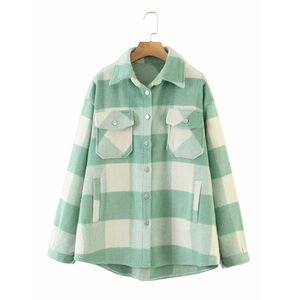 Green and White Utility Jacket with Plaid Pattern
